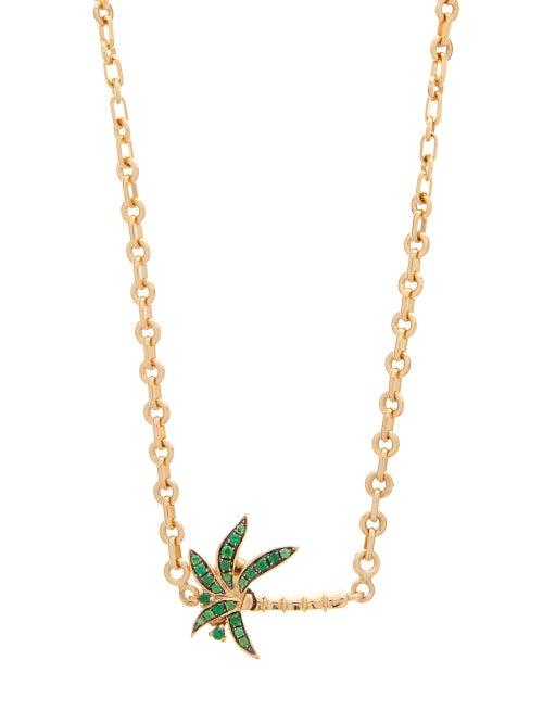 Matchesfashion.com Yvonne Lon - Tsavorite & 18kt Gold Palm Tree Necklace - Womens - Green Gold