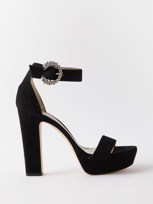Jimmy Choo - Mionne 120 Suede Platform Sandals - Womens - Black Multi