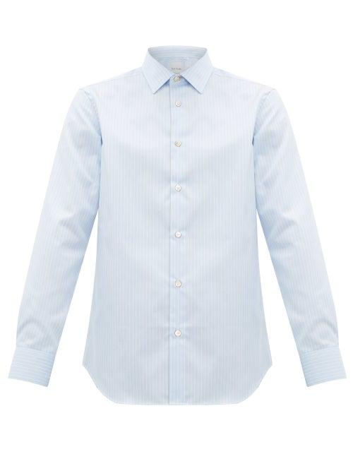 Matchesfashion.com Paul Smith - Artist-stripe Cuff Striped Cotton Shirt - Mens - Light Blue