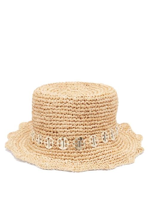 Paco Rabanne - Rabane Chain-embellished Raffia Bucket Hat - Womens - Natural