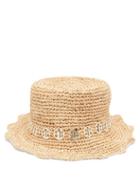 Paco Rabanne - Rabane Chain-embellished Raffia Bucket Hat - Womens - Natural