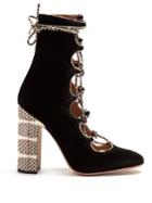 Valentino Lace-up Velvet Ankle Boots