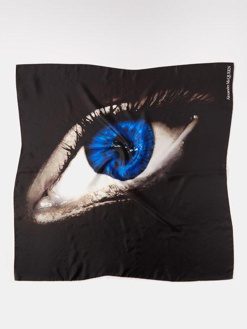 Alexander Mcqueen - Iris-print Silk-twill Scarf - Womens - Black Blue