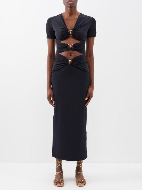 Christopher Esber - Pierced Orbit Cutout Jersey Maxi Dress - Womens - Black
