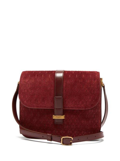 Matchesfashion.com Saint Laurent - Monogramme Suede Shoulder Bag - Womens - Burgundy