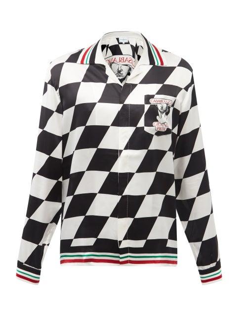 Casablanca - Grand Prix-print Silk-twill Shirt - Mens - Black White