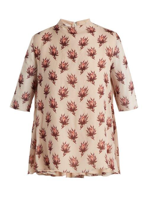 Matchesfashion.com Giambattista Valli - Floral Print Silk Georgette Blouse - Womens - Pink Multi