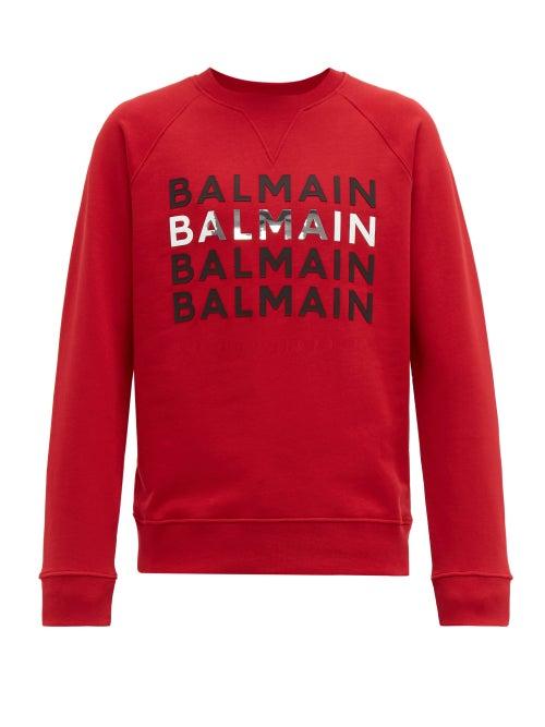 Matchesfashion.com Balmain - Repeat Logo Cotton Sweatshirt - Mens - Red