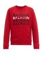 Matchesfashion.com Balmain - Repeat Logo Cotton Sweatshirt - Mens - Red