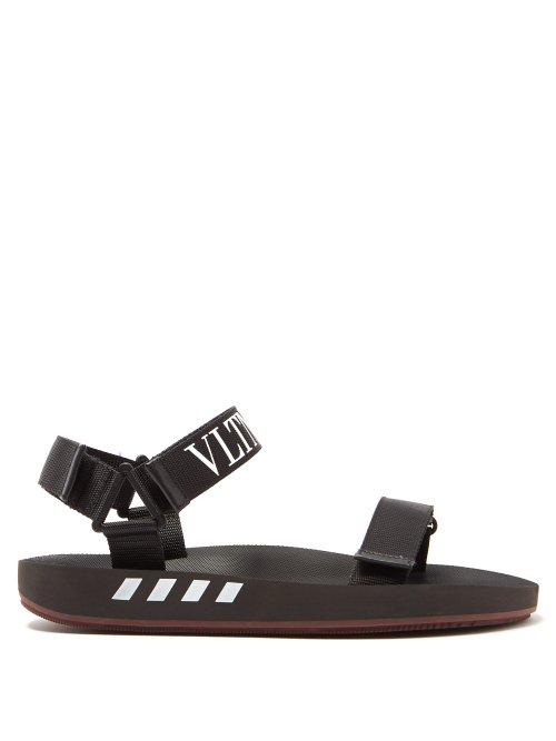 Matchesfashion.com Valentino - Vltn Logo Trim Rubber Sandals - Mens - Black Multi