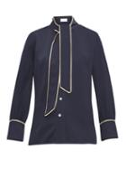 Matchesfashion.com Peter Pilotto - Pussy Bow Satin Blouse - Womens - Navy