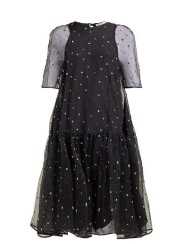Matchesfashion.com Cecilie Bahnsen - Annabella Floral Beaded Silk Organza Dress - Womens - Black Multi