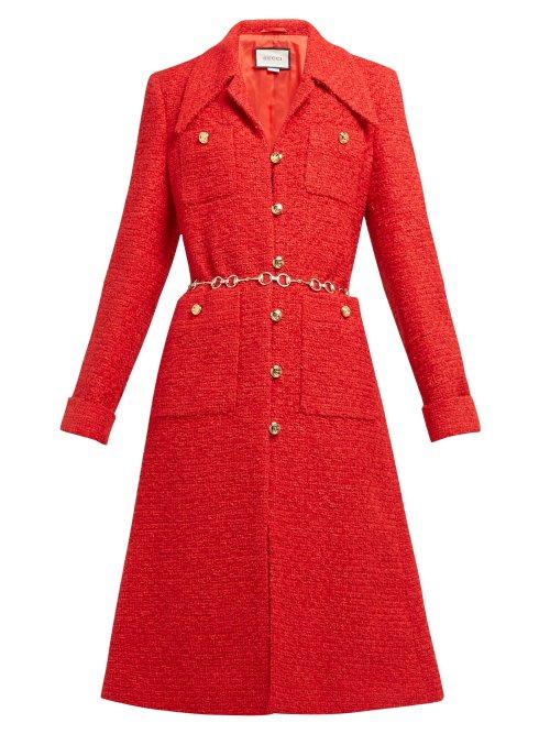 Matchesfashion.com Gucci - Horsebit Chain Single Breasted Tweed Coat - Womens - Red