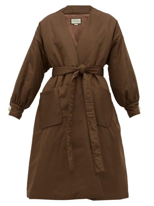 Matchesfashion.com Gucci - Belted Padded Silk Satin Coat - Womens - Brown