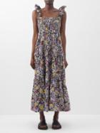 Sea - Gitte Floral Print Smocked-cotton Dress - Womens - Multi