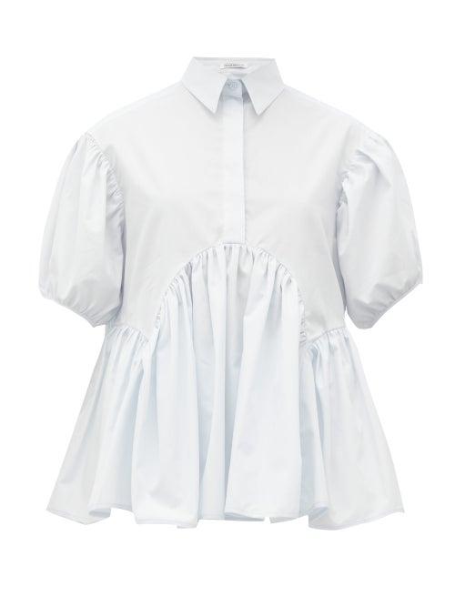 Matchesfashion.com Cecilie Bahnsen - Ellie Gathered Cotton-poplin Shirt - Womens - Light Blue