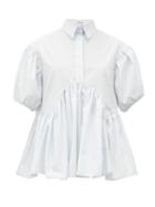 Matchesfashion.com Cecilie Bahnsen - Ellie Gathered Cotton-poplin Shirt - Womens - Light Blue