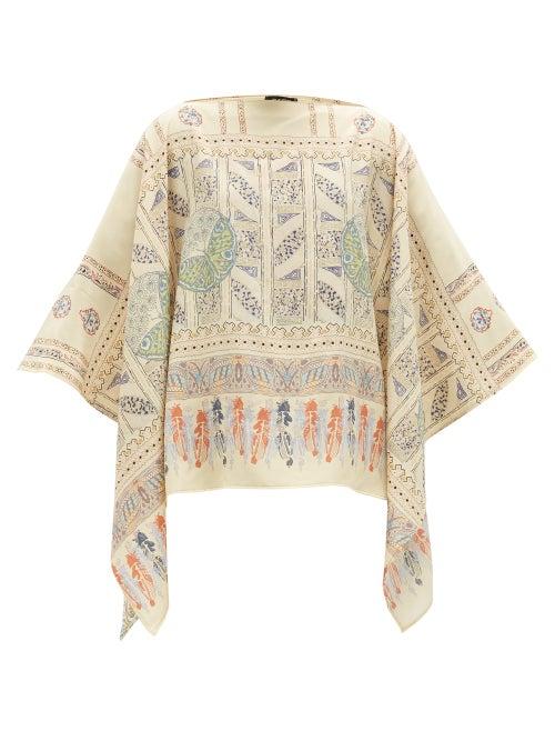 Matchesfashion.com Etro - Printed Silk-crepe Poncho - Womens - Yellow Multi