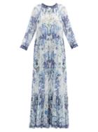 Matchesfashion.com Camilla - Talking About A Revolution-print Silk Maxi Dress - Womens - Blue Print