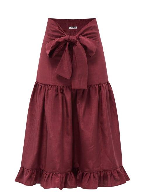 Batsheva - Natasha High-rise Pleated Moire Midi Skirt - Womens - Burgundy