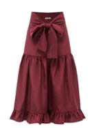 Batsheva - Natasha High-rise Pleated Moire Midi Skirt - Womens - Burgundy
