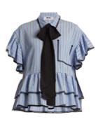 Msgm Lace And Ruffle-trimmed Striped Shirt