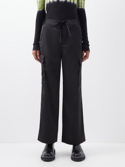 Proenza Schouler White Label - Drawstring-waist Satin Cargo Trousers - Womens - Black