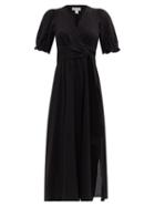 Matchesfashion.com Belize - Rita Cotton-blend Seersucker Midi Wrap Dress - Womens - Black