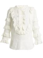 Matchesfashion.com Rebecca Taylor - Dree Broderie Anglaise Cotton And Silk Blend Top - Womens - White