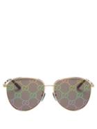 Matchesfashion.com Gucci - Gg-print Round Metal Sunglasses - Womens - Gold Multi