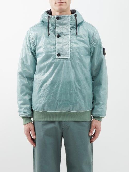 Stone Island - Logo-patch Quarter-zip Ripstop Hooded Jacket - Mens - Sage