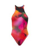 Matchesfashion.com The Attico - Halterneck Racerback Printed Swimsuit - Womens - Multi