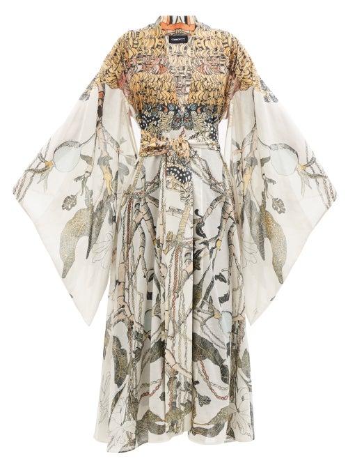 Common Hours - Gardenia-print Cotton-blend Maxi Robe Dress - Womens - Multi