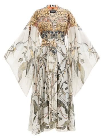 Common Hours - Gardenia-print Cotton-blend Maxi Robe Dress - Womens - Multi