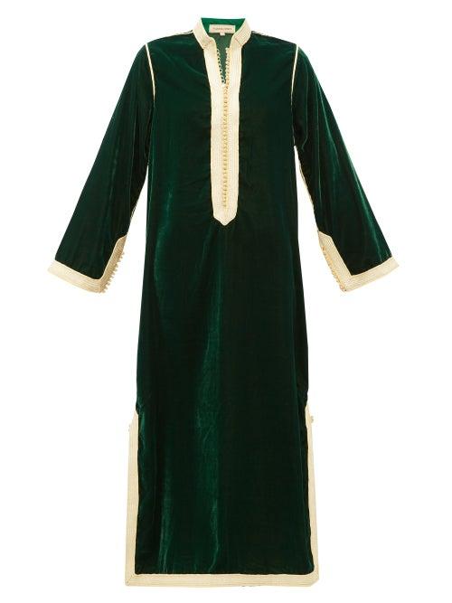 Matchesfashion.com Muzungu Sisters - Alia Woven Trim Velvet Tunic Dress - Womens - Green Multi