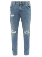 Dolce & Gabbana - Chain-embellished Distressed Slim-leg Jeans - Mens - Blue