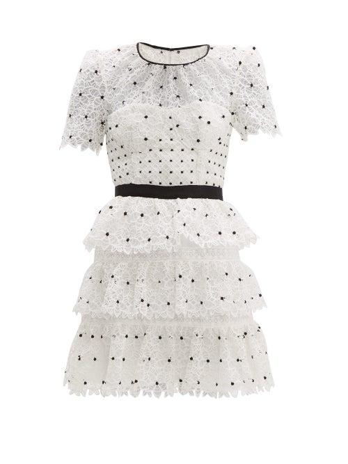 Matchesfashion.com Self-portrait - Hibiscus Tiered Guipure Lace Mini Dress - Womens - Black White