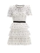 Matchesfashion.com Self-portrait - Hibiscus Tiered Guipure Lace Mini Dress - Womens - Black White