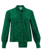 Matchesfashion.com Chufy - Kaf Abstract Print Tie Neck Crepe Blouse - Womens - Green Print