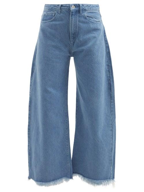 Marques'almeida - Frayed-cuff Wide-leg Jeans - Womens - Light Denim