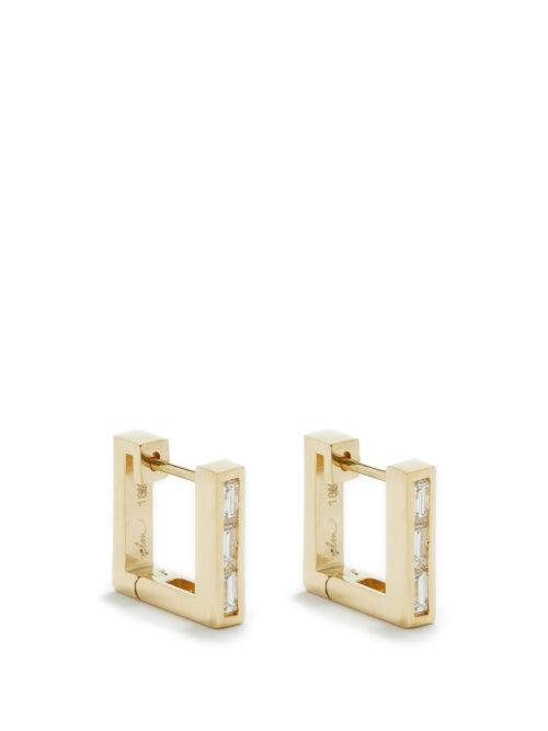Lizzie Mandler - Diamond & 18kt Gold Square Huggie Earrings - Womens - Yellow Gold