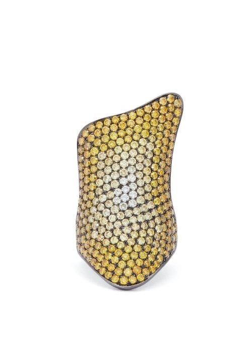 Matchesfashion.com Lynn Ban - Rhodium Plated Silver Diamond Pav Ring - Womens - Yellow