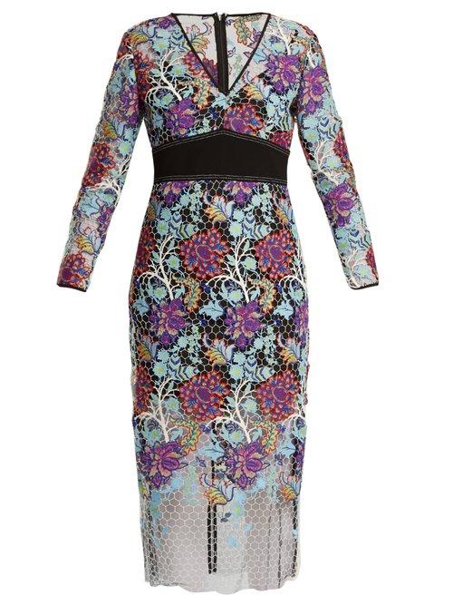 Matchesfashion.com Diane Von Furstenberg - V Neck Floral Lace Dress - Womens - Blue Multi