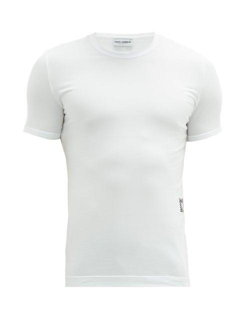Matchesfashion.com Dolce & Gabbana - Logo Print Cotton Blend T Shirt - Mens - White