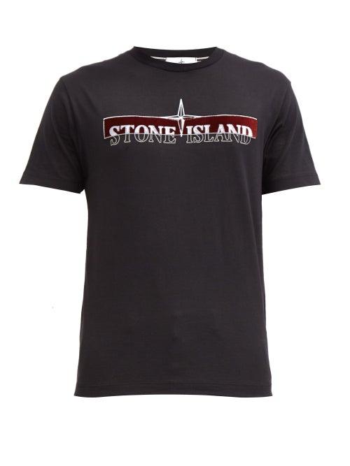 Matchesfashion.com Stone Island - Logo-embroidered Cotton T-shirt - Mens - Black
