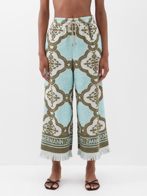 Zimmermann - Lyre Floral-jacquard Cotton-terry Trousers - Womens - Mint