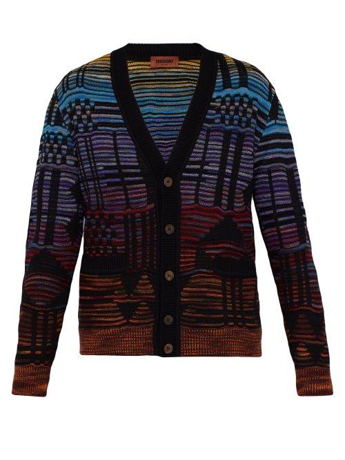 Matchesfashion.com Missoni - Geometric Jacquard Cardigan - Mens - Black Multi