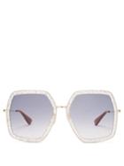 Matchesfashion.com Gucci - Oversized Geometric Glitter Acetate Sunglasses - Womens - Silver