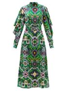 Matchesfashion.com Andrew Gn - Byzantine-print Silk Midi Dress - Womens - Green Multi