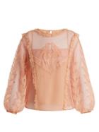 Redvalentino Embroidered Point D'esprit Tulle And Silk Blouse